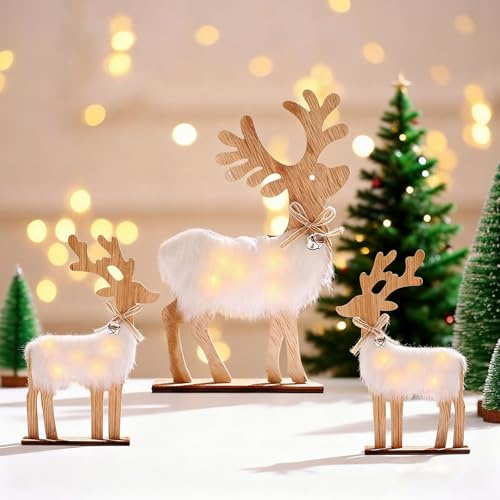 SPERMUOY Weihnachten Hirsch Deko,3 Stück Weihnachtsdeko Innen Tisch Hirsch deko,Weihnachtsdekoration Hirsch für Zuhause, Tisch, Kaminsims, Kamin-Dekoration