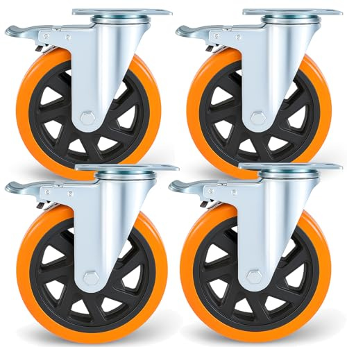 RRIUTO Ruedas para Muebles de 150 mm con Freno, Ruedas Giratorias con Doble Bloqueo, Set de 4 Ruedas para Cargas Pesadas Carga 1000KG, Silenciosas Ruedas de Poliuretano Rotación de 360°