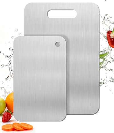 Set di 2 taglieri in acciaio inox – Tagliere inox doppio lato, senza BPA, ideale come tagliere da cucina per carne, pane, verdure e frutta, ampia superficie di taglio (34 × 23 cm + 25 × 15 cm)