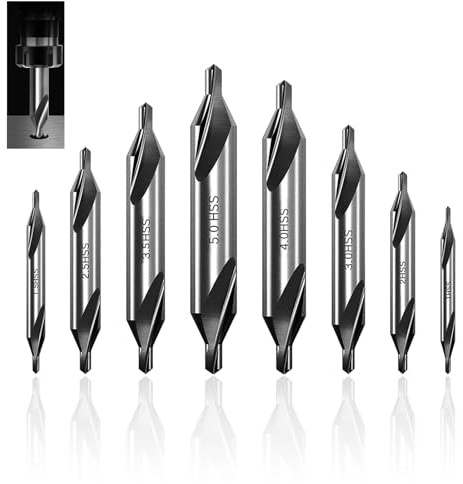 8 Stück Zentrierbohrer Bohrer Set Metall, HSS Center Drill Bit 60 Grad Zentrum Bohrer Senker Holzdrehbank Zubehör für Drehmaschine Metallbearbeitung (1/1,5/2/2,5/3/4/5mm)