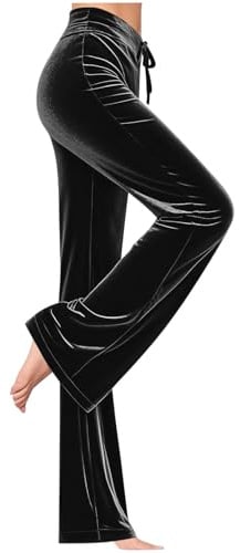 Velvet Trousers for Women UK Soft Velour Sweatpants Elegant Straight Leg Pants with Drawstring High Waisted Velour Lounge Pants Solid Yoga Wide Leg Trousers