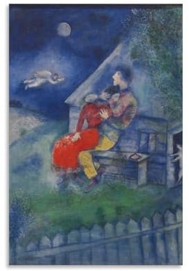 Kunstdruckposter The Lovers, groß, von Marc Chagall, Kunstdruck, Leinwanddruck, Schlafzimmer, Wohnzimmer, 40 x 60 cm
