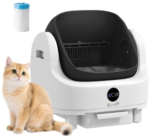 PawHut Litière Chat Autonettoyante Ouvert, pour Plusieurs Chats Blanc | Bac à Litière pour Chat Automatique, Isolation Odeurs/Protection Sécurité, Sac Poubelle, Grande Poubelle