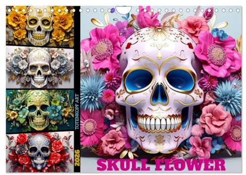 Skull Flower - Totenkopf ART (Wandkalender 2026 DIN A4 quer), CALVENDO Monatskalender: Entdecke die faszinierende Welt der Skull Flower - dem Ausdruck ... einem einzigartigen Design. (CALVENDO Kunst)