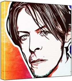 David Bowie – Pop-Art-Kunstdruck (Comic-Effekt; Grungy Paint Hintergrund) 30 x 30 x 2 cm Medium Square Deep Box Leinwand