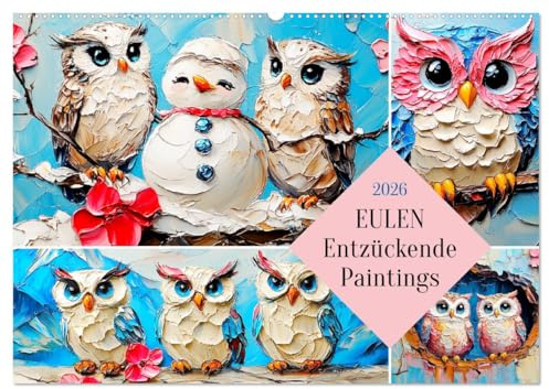Eulen. Entzückende Paintings (Wandkalender 2026 DIN A2 quer), CALVENDO Monatskalender: Duftige Eulenbilder im Ölbilder-Stil (CALVENDO Tiere)