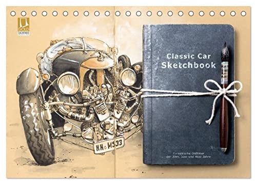 Classic Car Sketchbook (Tischkalender 2026 DIN A5 quer), CALVENDO Monatskalender: Europäische Oldtimer der 20er, 30er und 40er Jahre (CALVENDO Mobilitaet)