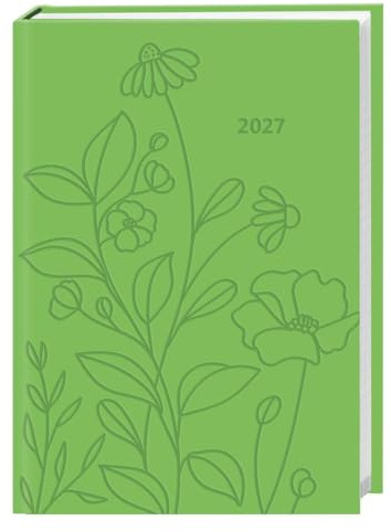 Kalenderbuch A6 grün 2027: Praktischer Planer für den Alltag mit Wochen-Kalendarium. Taschenkalender in fröhlichem Grün mit Platz für Termine und Notizen im Format 11,5 x 16,3 cm