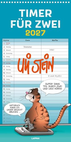 Uli Stein Timer für zwei 2027: Monatskalender für die Wand: Großer Wandkalender für zwei im Hochformat mit Spiralbindung (Uli Stein Kalender 2027)