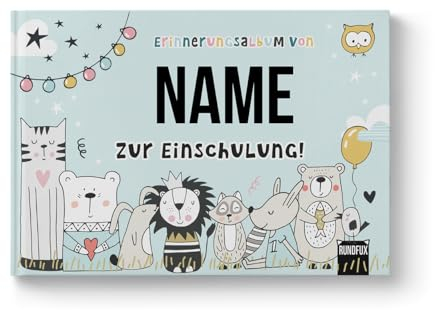 Das Erinnerungsalbum und Gästebuch zur Einschulung | Personalisiert mit Wunschnamen und Einschulungsdatum - Unikat für das erste Schuljahr an der Grundschule von RUNDFUX