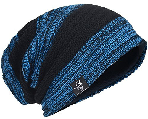 HISSHE Herren Übergröße Beanie Slouch Schädel Kappe Stricken Winter Strickmütze B08 (306-Blau)