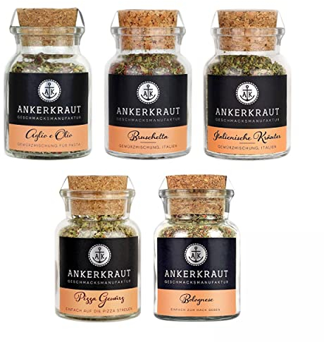 Ankerkraut KS0781 Gewürzmischungen-Set Langer Italienischer Abend, mit 5 Hochwertigen Gewürzmischungen