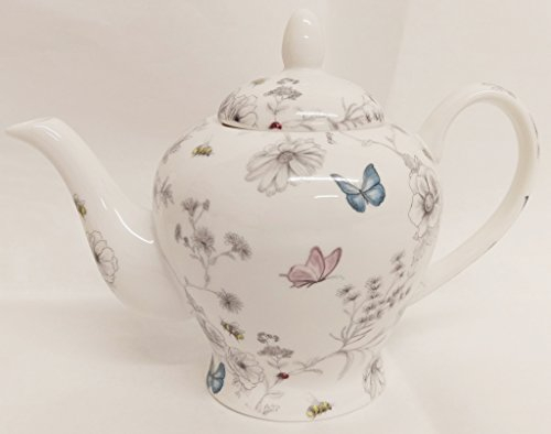 fromeuropewithlove Secret Garden Teapot Fine Bone China 20oz Flowers Butterflies Bees Small Teapot Hand Decorated in UK