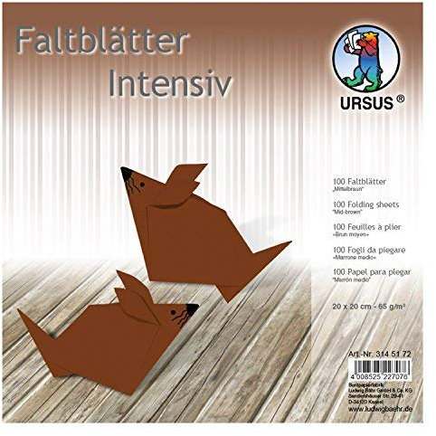 Ursus 3145172 - Faltblätter Uni intensiv, mittelbraun, ca. 20 x 20 cm, 65 g/qm, 100 Blatt, aus Plakatpapier, durchgefärbt, für kleine und große Origami Künstler, ideal für vielseitige Bastelarbeiten