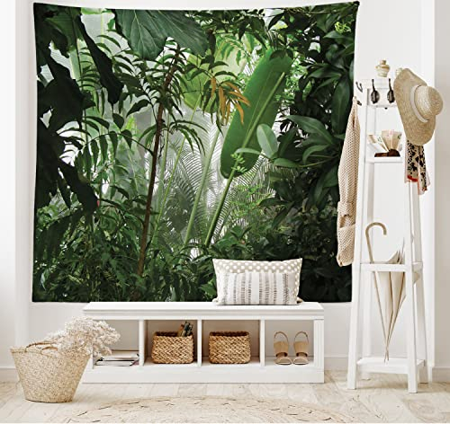 ABAKUHAUS Grün Wandteppich, Tropischer Regenwald Wilde aus Weiches Mikrofaser Stoff Waschbar ohne Verblassen Digitaldruck, 150 x 110 cm, Grün