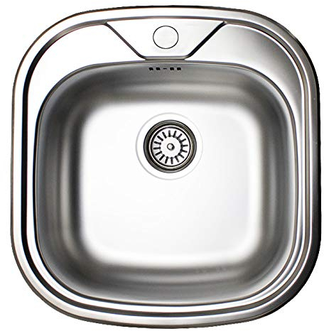 Design Edelstahleinbauspüle 46 x 48 cm Einbauspüle (mit vorgestanztem Hahnloch Ø 35mm) Edelstahlspüle Aufbauspüle 46cm x 48cm + Siphon zubehör Set Spülbecken Spüle Küchenspüle 1 Becken