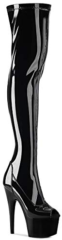 Pleaser Damen ADORE-3011 Plateau High Heels Overknee Stiefel Stretch Lack Schwarz 36 EU