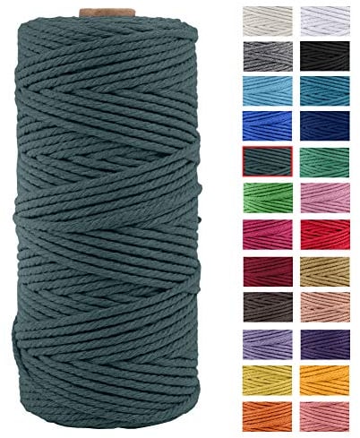 JeogYong Makramee-Seil, Dicker natürlicher Baumwollfaden, 4-lagiges Makramee-Seil für Wandbehänge, Aufhänger, DIY, Heimdekoration, Geschenkverpackung, 3 mm x 90 m (Dunkelgrün)