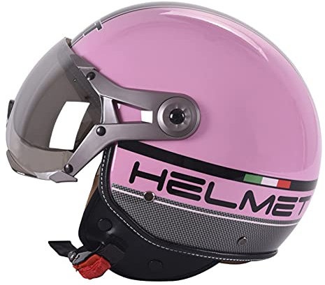 Casque De Moto Vintage À Visage Ouvert Casque De Moto Jet Crash Casque Léger De Sécurité Électrique Casque Motard ECE Retro Avec Visière Casque Pilote Scooter Pour Hommes Et Femmes,Rose,M