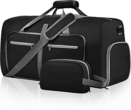 Felipe Varela Reisetasche mit Schuhfach und verstellbarem Riemen, Faltbare Reisetasche für Männer und Frauen, wasserdichte Seesäcke, A Schwarz, L