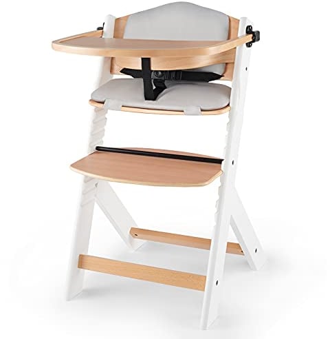 Kinderkraft Trona Bebé de Madera ENOCK, con Cojines, Evolutiva Silla Alta, Ergonómica, Regulable, Blanco