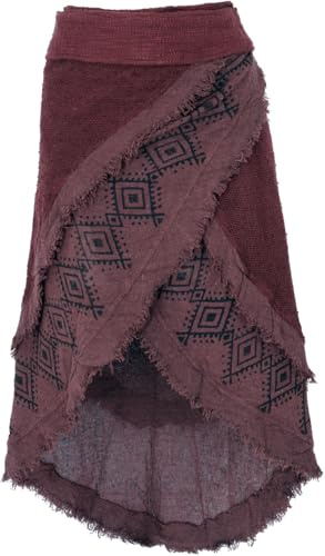 GURU SHOP Goa Wickelrock, Tribal Lagenlook, handbedruckt, Baumwolle, braun