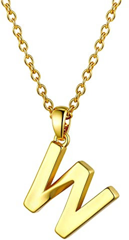 Bestyle Buchstaben Anhänger Gold Halskette Damen Schmuck aus Edelstahl Women Necklace Initialen Kette 45-50cm buchstabe w
