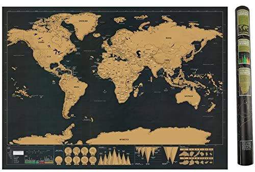 Carte Détaillée à Gratter du Monde, Hillylolly Carte du Monde à Gratter, Carte Monde de Voyage & Poster, Scrape Off World Map, Scratch Off Travel Map, 42.5 * 30 cm, Emballage Tube Carton