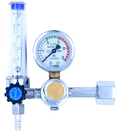 Argon Regulator Gas Reducer, MIG Mini Gas Bottle Regulator with Gauge, Welding Pressure Gauge,Argon CO2 Mig Tig Flow Meter Regulator Pressure Gauge