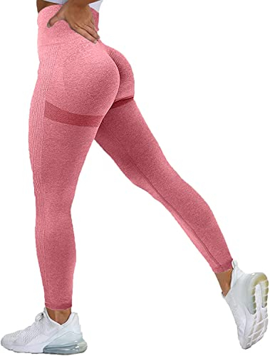 Memoryee Donna Leggings Sportivi Push Up Booty Pantacollant Fitness Vita Alta Elastici Collant Leggins Yoga Palestra Pantaloni/B-Bean Paste Pink/M