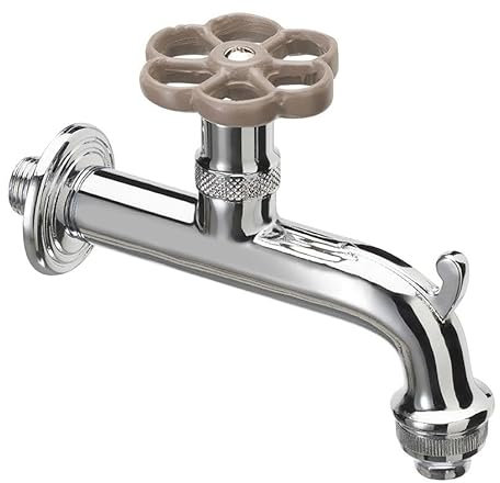 Robinet pour fontaine de jardin en laiton chromé avec virole en couleur Belfer RUB/018 Taupe