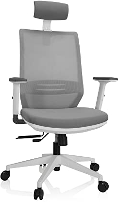 hjh OFFICE 820028 Bürostuhl ergonomisch PROFONDO PRO W Drehstuhl mit Verstellbarer Lordosenstütze, Stoff/Netz Grau