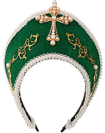 Renaissance Mittelalter Tudor Queen Kopfschmuck für Damen Anne Boleyn Stirnband Elizabethan Royal Coronet Kapuze Tiara Hut (Grün)