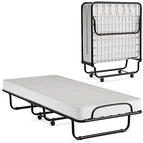 Giantex Gästebett klappbar, Klappbett 80x190cm Erwachsene, Einzelbett inkl. Matratze Memory-Foam, Reisebett mit 4 Rollen, klappbares Bett Faltbett Metallbett bis 120 kg belastbar