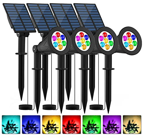 T-SUNUS Halloween Solar Landscape Spotlights Color Changing 4 Pack, Spot Lights Christmas Tree Waterproof IP65 Garden Pond Light, 180° Adjustable Wall Light Separately Installed for Outdoor/Indoor
