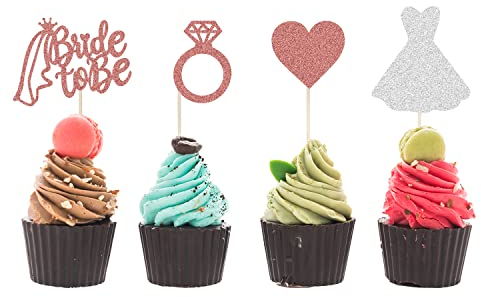 Y7XNHLDGCP Cupcake-Topper, 12 Stück, rotgoldener Glitzer, Brautparty, Kuchendekorationen für Hochzeit, Verlobung, Junggesellinnenabschied, Junggesellinnenabschied, Y7XNHLDGCP