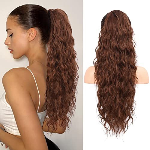 Flufymooz Ponytail Extension Pferdeschwanzverlängerung, 66 cm Pferdeschwanz mit Kordelzug Haarverlängerungen, Lockiger Pferdeschwanz Synthetisches Haarteil für Damen (Tiefes Kupfer)