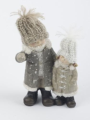 Trend Line Dekofigur Winterkinder 18 x 12 cm grau beige Dekofigur