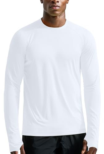 Zengjo Long Sleeve Running Top Men Lightweight with Thumb Holes(White,L)