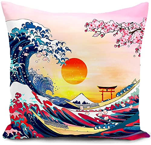 HUASHUZI Kissenbezug 40x40 Kissen japanische deko Japan Geschenk asiatische kirschblüten deko für sofakissen Schlafzimmer Wohnzimmer