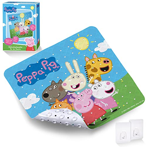 Kinder-Duschmatte mit Peppa Pig Motiv I 53x53cm I Antirutschmatte für Dusche I Anti-Schimmel Duschwanneneinlage I Antibakterielle Badematte mit Saugnäpfen I Hochwertige Rutschmatte