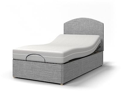 Backcarebeds Majestic Adjustable Electric Bed with Memory Foam Mattress (3ft Single - Woven Ash). Adjustable Single Bed Including Base, Rounded Headboard, Mattress & Hand Controls.