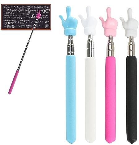 4 Stück Teleskop Zeigestab, Ausziehbar Hand Zeiger, Finger Zeigestock, Lehrzeiger Zeigestock, Pointer für Klassenzimmer, Lehren Präsentationen (Schwarz, Rosa, Weiss, Blau)