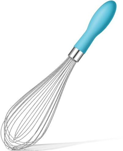 Rainspire 12-Inch Wire Whisk Stainless Steel, Balloon Whisks for Cooking, Wisk Wisking Tool with Soft Silicone Handle, Thick Durable Whisker for Blending, Beating, Whisking, Stirring, Blue