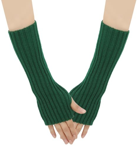 SJTJSPX Armstulpen Damen Mädchen Handschuhe Lange Handstulpen Fingerlose Winterhandschuhe Halbfinger Strickhandschuhe Einfarbig Armwärmer Stretch Pulswärmer Armlinge für Büro Tippen Computer