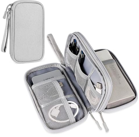 WanderGo Electronics Travel Organizer Bag, Double-Layer Power Bank Case Portable Tech Pouch Waterproof All-in-One Electronics Travel Organizer Bag for Cable, Powerbank, Hard Disk, Charger, Phone Gray