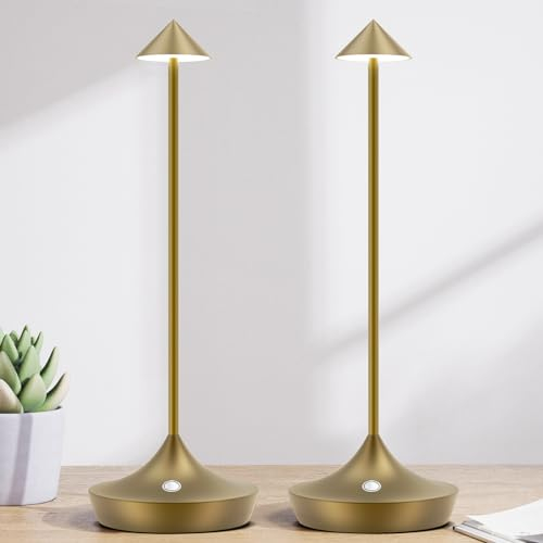 Hapfish LED Akku Tischlampe Kabellos 2er Set, Modern Aluminium Dimmbar Kabellose Tischleuchte 6000mAh, Wasserdicht, Tischlampen Aufladbar für Indoor Outdoor Nachttisch Terrasse Restaurant (Bronze)