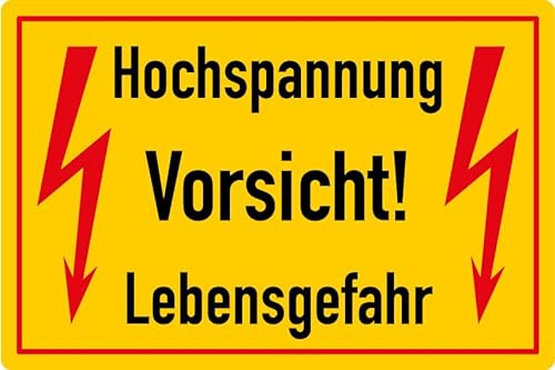 Warnaufkleber „Hochspannung Vorsicht! Lebensgefahr“ Blitz Hinweis Schild Folie 15x10 / 30x20 / 45x30 / 60x40cm | signalgelb Made in Germany, Größen Name: 15x10cm