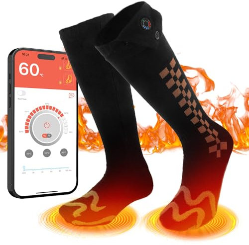 Chaussette Chauffante, Chaussettes Électriques Chaussettes Chauffantes avec Télécommande APP Chaussettes Chauffantes Électrique Hommes Femmes Chaudes pour Sports Extérieurs Camping Randonnée Pêche