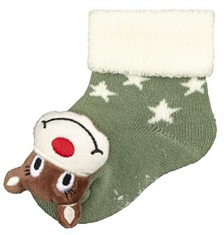 Sterntaler Baby Socken Unisex Rasselsocken – weiche Baumwollsocken mit Umschlag, Innenfutter und Elch-Motiv – mit Rassel – eukalyptus, Größe 16